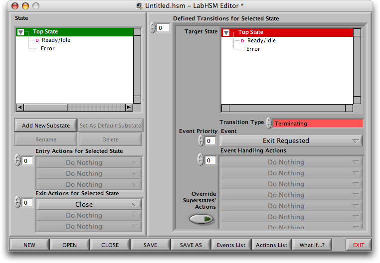LabHSM Editor no longer grayed, with default states showing.