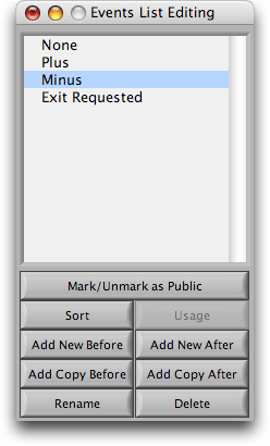 Events List Editor with Plus and Minus events added.