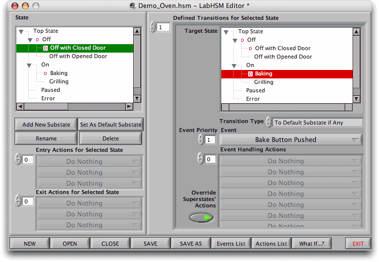 Pushing BAKE button moves to Baking substate of On state